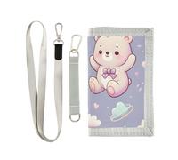 ISAOA Cartoon Bear Sky Element - Cartera para niños con cordón | Diseño de tres pliegues, ventanas de identificación, bolsillo con cremallera para monedas, ranuras para tarjetas, llavero