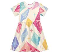 ISAOA Diamonds are Diverse - Vestido casual de manga corta para niñas, absorbe la humedad, secado rápido, acampanado, para niños pequeños y niños (2T-8T), #01, 4 años