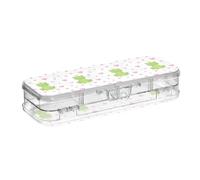 ISAOA Estuche para lápices con diseño de ranas y coronas, corazones rosados, con tapa a presión, estuche transparente de doble cubierta con 4 reglas, organizador de almacenamiento para bolígrafos