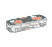ISAOA Estuche para lápices de baloncesto Lazy Panda on The Orange con tapa a presión, estuche transparente de doble cubierta con 4 reglas, organizador de almacenamiento para bolígrafos para la escuela
