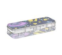 ISAOA Estuche para lápices de dibujos animados, diseño de cohete espacial, platillo volador, luna, planeta, oreja, caja con tapa a presión, estuche transparente de doble cubierta con 4 reglas