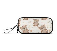 ISAOA Estuche para lápices de gran capacidad con 3 compartimentos, diseño de oso en fondo a rayas, estuche portátil de almacenamiento grande para adolescentes, niños, niñas, adultos y estudiantes