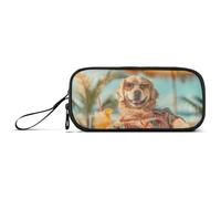ISAOA Estuche para lápices de sol Golden Retriever on The Beach de gran capacidad, con 3 compartimentos, portátil, grande, para adolescentes, niños, niñas, adultos y estudiantes, Gafas de sol Golden
