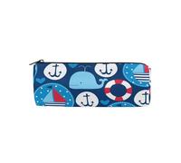 ISAOA Estuche para lápices, diseño de ancla, barco, ballena, azul marino, náutico, redondo, bolsa de almacenamiento, bolsa de almacenamiento para bolígrafos, adecuado para niños, estudiantes u