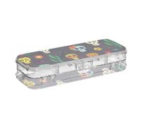 ISAOA Estuche para lápices, diseño de calaveras mexicanas de azúcar en una parte trasera oscura, caja de lápices con tapa a presión, estuche transparente de doble cubierta con 4 reglas, organizador de