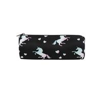 ISAOA Estuche para lápices, diseño de unicornio y corazón, color negro, redondo, bolsa de almacenamiento para bolígrafos, bolsa de almacenamiento para bolígrafos, ideal para niños, estudiantes u
