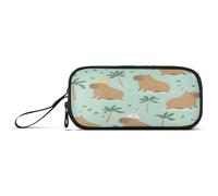 ISAOA Estuche para lápices, estuche de gran capacidad con 3 compartimentos, bolsa de papelería Capybaras Summer Plam para suministros escolares y de oficina