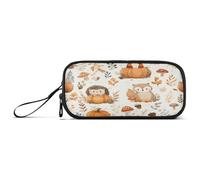 ISAOA Estuche para lápices, estuche de gran capacidad con 3 compartimentos, bolsa de papelería, conejos, zorros, erizos y búhos sentados sobre o alrededor de calabazas para suministros escolares y de