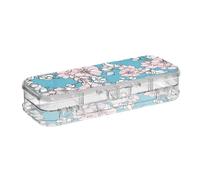 ISAOA Estuche para lápices vintage floral azul con tapa a presión, estuche transparente de doble cubierta con 4 reglas, organizador de almacenamiento de bolígrafos para la escuela y la oficina