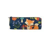 ISAOA Estuche redondo grande para lápices, bolsa de maquillaje, bolsa con cremallera, bolsa de papelería para artículos esenciales diarios, escuela, universidad, trabajo y oficina, lindo animal zorro