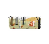 ISAOA Estuche redondo grande para lápices, bolsa de maquillaje, bolsa con cremallera, bolsa de papelería para artículos esenciales diarios, escuela, universidad, trabajo y oficina, lindo zorro,