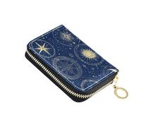 ISAOA Funda organizadora de piel con cremallera para tarjetas de crédito, funda para tarjetas de visita, galaxia misteriosa azul para mujer y hombre