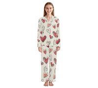 ISAOA Hand Draw Simple Heart - Conjunto de pijama de manga larga con botones para mujer, pijama de 2 piezas con bolsillos, Dibuja a mano un corazón simple, XL