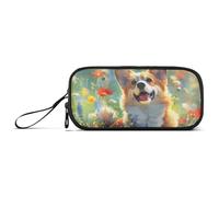 ISAOA Happy Corgi in A Field Spring - Estuche para lápices de gran capacidad, 3 compartimentos, portátil, grande, para adolescentes, niños, niñas, adultos y estudiantes, Happy Corgi in a Field Spring