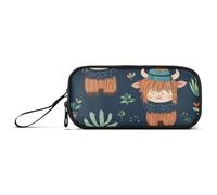 ISAOA Highland Cows Cactus - Estuche para lápices de gran capacidad, 3 compartimentos, portátil, gran almacenamiento, para adolescentes, niños, niñas, adultos y estudiantes, Cactus de vacas de las