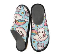 ISAOA Kawaii - Pantuflas de casa con diseño de gatos en el cielo para mujeres y hombres, pantuflas antideslizantes cálidas para interiores y exteriores, talla 34-35, Kawaii Cute Cats in the Sky, 40.5