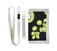 ISAOA Kiwi Uvas Manzanas sobre fondo negro, billeteras para niños y niñas, cartera triple con bolsillo para monedas con cremallera y tarjeteros, cartera novedosa para regalos de cumpleaños para niños