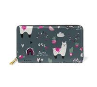 ISAOA Lama and Cute - Cartera de piel con diseño de cactus, multifunción, con cremallera, tarjetero de gran capacidad, 19 cm, #01, Talla única, moda