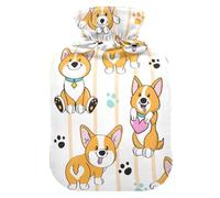 ISAOA Lindo perro Corgi sobre un fondo de rayas botella de agua caliente, S