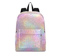 ISAOA Mochila escolar ligera con bolsillos laterales para botellas, estilo casual, estampado de leopardo iridiscente para viajes
