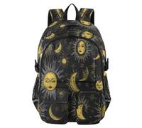 ISAOA Mochila escolar para niños con estuche para bolígrafos, bolsa para libros, luna misteriosa, sol, estrella para primaria, secundaria, escuela secundaria