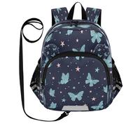 ISAOA Mochila pequeña para niños, mochila de viaje, mochila de viaje, diseño de mariposas azules, estrellas rosadas, para jardín de infantes, primaria, niños y niñas, multicolor, S