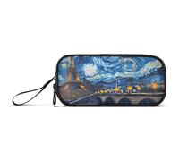 ISAOA Night Paris - Estuche para lápices de gran capacidad, 3 compartimentos, portátil, grande, para adolescentes, niños, niñas, adultos y estudiantes, Night Paris Starry Sky, Talla única, Organizador