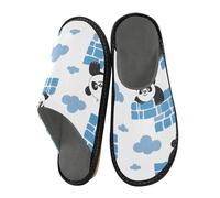 ISAOA Panda Climb The Wall - Pantuflas azules de casa para mujeres y hombres, pantuflas antideslizantes cálidas para interiores y exteriores, talla 34-35, Panda Climb the Wall Blue, 42/42.5 EU