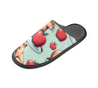 ISAOA Pantuflas de casa antideslizantes, lavables, reutilizables, para mujeres y hombres, con suela acolchada, capibara y manzana roja, para el hogar, interior, hotel, fiesta, etc, multicolor, 39.5/40