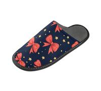 ISAOA Pantuflas de casa antideslizantes, lavables, reutilizables, para mujeres y hombres, con suela acolchada, lazo rojo, estrella amarilla, hogar, interior, invitados, hotel, fiesta, pantuflas