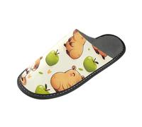 ISAOA Pantuflas de casa antideslizantes, lavables, reutilizables, para mujeres y hombres, con suela acolchada, capibara y manzana verde, para el hogar, interior, hotel, fiesta, etc, multicolor, 38/39