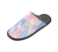 ISAOA Pantuflas de casa antideslizantes, lavables, reutilizables, para mujeres y hombres, suela acolchada, unicornio azul, estrella amarilla, hogar, interior, invitado, hotel, fiesta, pantuflas