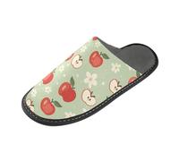 ISAOA Pantuflas de casa antideslizantes, lavables, reutilizables, para mujeres y hombres, suela acolchada, manzana roja, flor blanca, hogar, interior, invitada, hotel, fiesta, pantuflas, multicolor