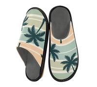 ISAOA Pantuflas de casa con diseño de árbol de coco con rayas coloridas para mujeres y hombres, pantuflas antideslizantes cálidas para interiores y exteriores, 34-35, Árbol de coco con patrón de rayas