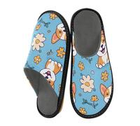 ISAOA Pantuflas de casa con flores de perro galés para bebés y hombres, pantuflas antideslizantes cálidas para interiores y exteriores, 34-35, Baby Welsh Dog Flowers, 38/39 EU