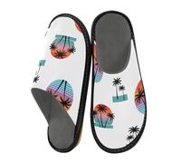 ISAOA Pantuflas de casa con patrón de puesta de sol de árbol de coco para mujeres y hombres, pantuflas antideslizantes cálidas para interiores y exteriores, 34-35, Patrón de puesta de sol de árbol de