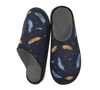 ISAOA Pantuflas de casa con plumas azules y doradas para mujeres y hombres, pantuflas antideslizantes cálidas para interiores y exteriores, talla 34-35, Plumas azules y doradas, 38/39 EU