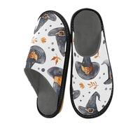ISAOA Pantuflas de casa con sombrero de bruja y hojas para mujeres y hombres, pantuflas antideslizantes cálidas para interiores y exteriores, talla 34-35, The Witch S Sombrero y hojas, 44.5/45 EU