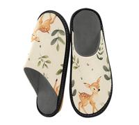 ISAOA Pantuflas de casa de ciervo y hojas verdes para bebés y hombres, pantuflas antideslizantes cálidas para interiores y exteriores, 34-35, Ciervo bebé y hojas verdes, 44.5/45 EU