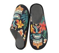 ISAOA Pantuflas tropicales sin costuras con máscara de tótem Aloha para mujeres y hombres, pantuflas antideslizantes cálidas para interiores y exteriores, talla 34-35, Máscara de tótem Aloha tropical