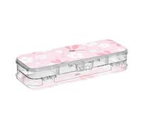 ISAOA Sakura - Estuche para lápices de flores y libélulas con tapa a presión, estuche transparente de doble cubierta con 4 reglas, organizador de almacenamiento de bolígrafos para la escuela y la