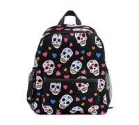 ISAOA Sugar Skull Hearts - Mochila para niños y niñas, mochila preescolar, jardín de infantes, mochila de viaje para escuela de 3 a 8 años