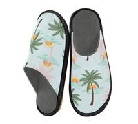 ISAOA Sunrise - Pantuflas de casa con patrón de árbol de coco para mujeres y hombres, pantuflas antideslizantes cálidas para interiores y exteriores, talla 34-35, Patrón de árbol de coco Sunrise, 42