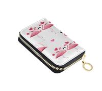 ISAOA Tarjetero de cuero con cremallera para tarjetas de crédito, organizador de tarjetas de visita, día de San Valentín, patrón de corazones de flamencos para mujer y hombre