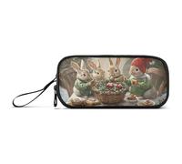 ISAOA Un grupo de bonitos conejos de Navidad sentados alrededor de gran capacidad, estuche para lápices de 3 compartimentos, estuche portátil de almacenamiento grande para lápices, para adolescentes