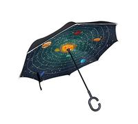 ISAOA un Paraguas Grande Puede Paraguas Resistente al Viento Doble Capa invertido Plegable Paraguas para Lluvia de Coche al Aire Libre Uso, Mango en Forma Paraguas Planetas Simple Azul