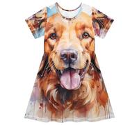 ISAOA Vestido de manga corta para niñas con diseño de perro de montaña bernés, absorbe la humedad, secado rápido, vestidos casuales para niños pequeños y niños (2T-8T)