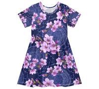 ISAOA Vestido de manga corta para niñas, diseño de mandala y flores, absorbe la humedad, secado rápido, acampanado, vestidos casuales para niños pequeños y niños (2T-8T), #01, 2-3 años