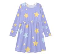 ISAOA Vestido de manga larga para niñas, vestido casual de estrella amarilla y azul, vestido acampanado para niños de 3 a 11 años, #01, 4 años