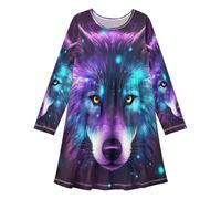 ISAOA Vestido de manga larga para niñas, vestido casual de lobo, vestido acampanado para niños de 3 a 11 años, #01, 9-10 años